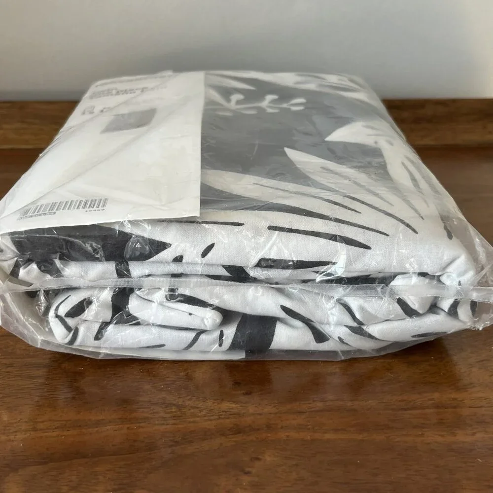 New IKEA Fagerginst Twin Duvet Cover & Pillowcase Set Black White Leaf Cotton